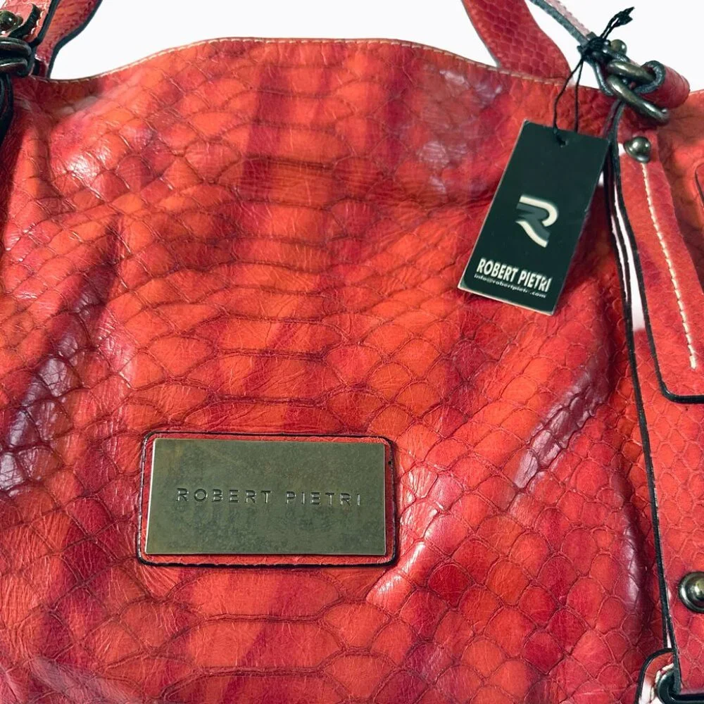 Vtg Robert Pietri Red Leather Bag Genuine Spanish Snake Embossed 90s Y2K Mobwife
